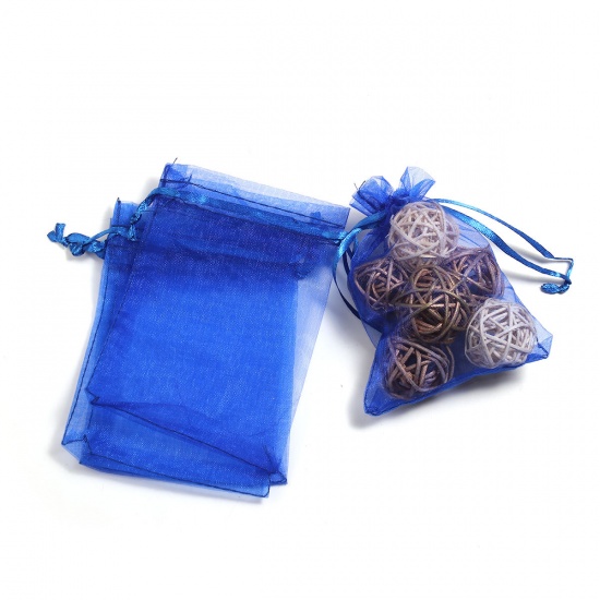 Immagine di Regalo di Matrimonio Sacchetti dei Monili del Organza Disegnabile Rettangolo Blu Marino (Spazio utilizzabile: 9.5x9cm ) 12cm x 9cm, 50 Pz