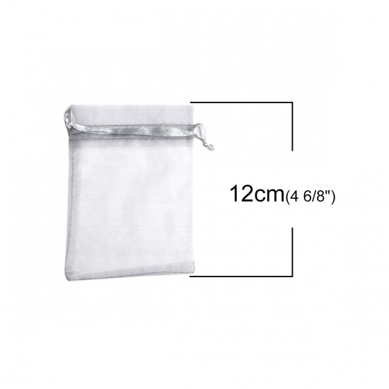 Picture of Wedding Gift Organza Jewelry Bags Drawstring Rectangle Gray (Usable Space: 9.5x9cm) 12cm(4 6/8") x 9cm(3 4/8"), 50 PCs