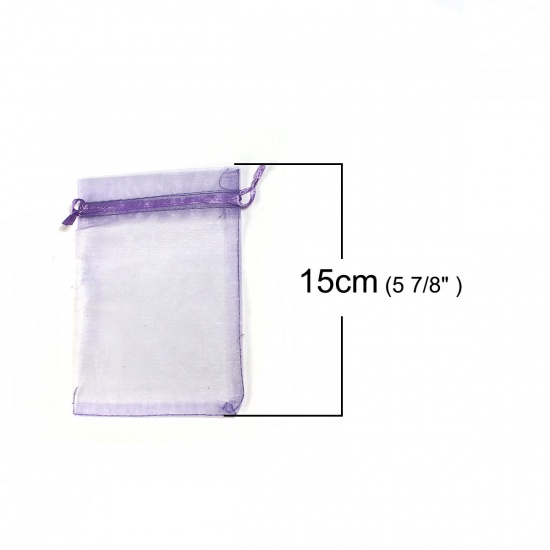 結婚祝い ギフト オーガンジー袋 巾着袋 アクセサリーバック ラッピング  描画可能 長方形 紫 （使用可能なスペース: 13x10cm ) 15cm x 10cm、 20 個 の画像
