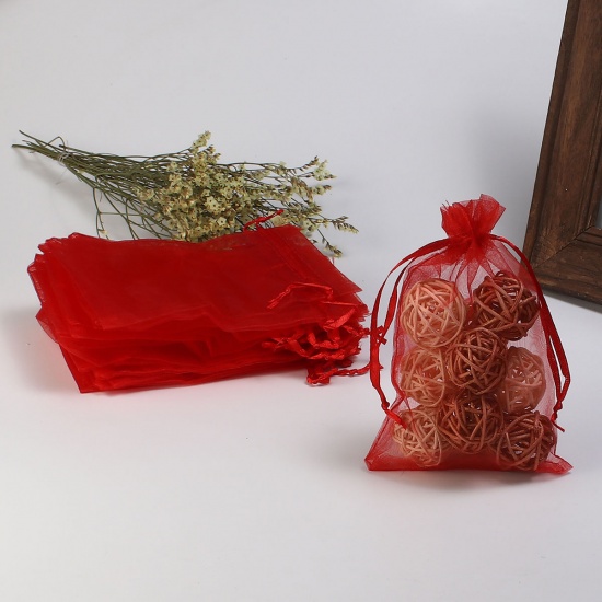Bild von Hochzeit Geschenk Organza Beutel Rechteck Rot (Nutzraum: 13x10cm) 15cm x 10cm, 20 Stück