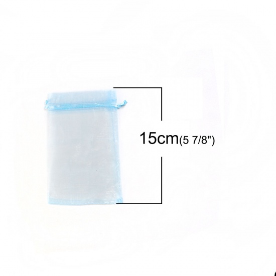 結婚祝い ギフト オーガンジー袋 巾着袋 アクセサリーバック ラッピング  描画可能 長方形 水色 （使用可能なスペース: 13x10cm ) 15cm x 10cm、 20 個 の画像