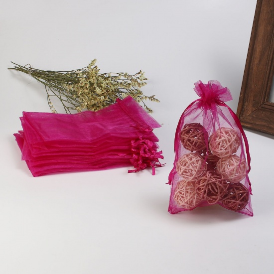 Image de Cadeau de Mariage Sachets en Organza Rectangle Fuchsia (Espace Utilisable: 13x10cm) 15cm x 10cm, 20 Pcs