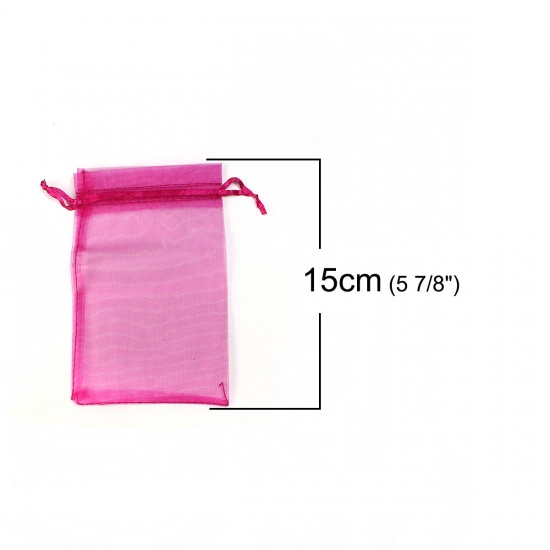 Picture of Wedding Gift Organza Jewelry Bags Drawstring Rectangle Fuchsia (Usable Space: 13x10cm) 15cm(5 7/8") x 10cm(3 7/8"), 20 PCs