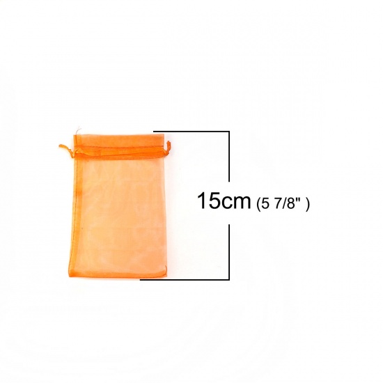 結婚祝い ギフト オーガンジー袋 巾着袋 アクセサリーバック ラッピング  描画可能 長方形 オレンジ色 （使用可能なスペース: 13x10cm ) 15cm x 10cm、 20 個 の画像