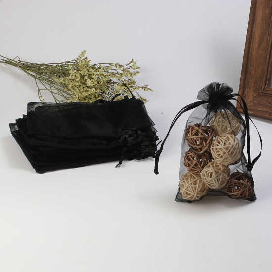 Image de Cadeau de Mariage Sachets en Organza Rectangle Noir (Espace Utilisable: 13x10cm) 15cm x 10cm, 20 Pcs