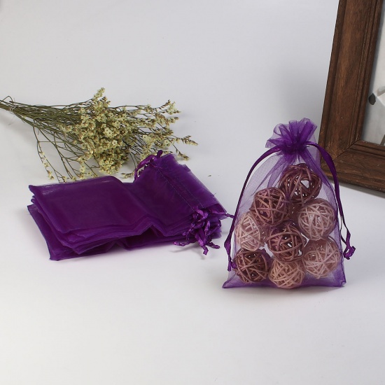 Bild von Hochzeit Geschenk Organza Beutel Rechteck Violett (Nutzraum: 13x10cm) 15cm x 10cm, 20 Stück