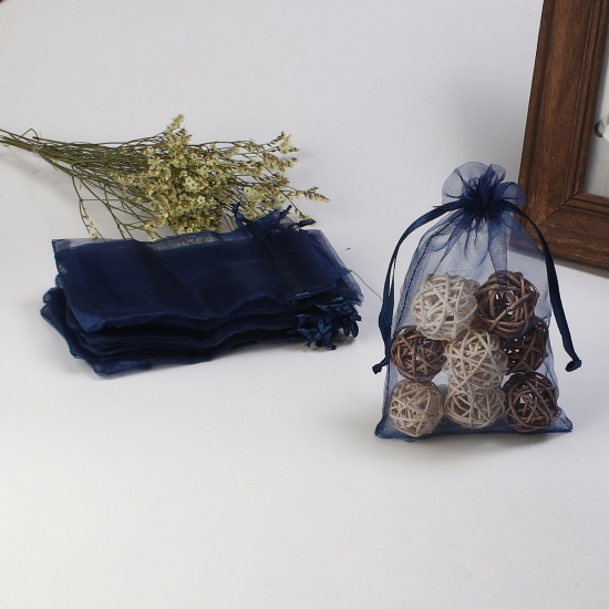 Bild von Hochzeit Geschenk Organza Beutel Rechteck Marineblau (Nutzraum: 13x10cm) 15cm x 10cm, 20 Stück