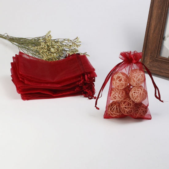 Bild von Hochzeit Geschenk Organza Beutel Rechteck Rotweinfarben (Nutzraum: 13x10cm) 15cm x 10cm, 20 Stück