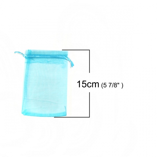 Picture of Wedding Gift Organza Jewelry Bags Drawstring Rectangle Lake Blue (Usable Space: 13x10cm) 15cm(5 7/8") x 10cm(3 7/8"), 20 PCs