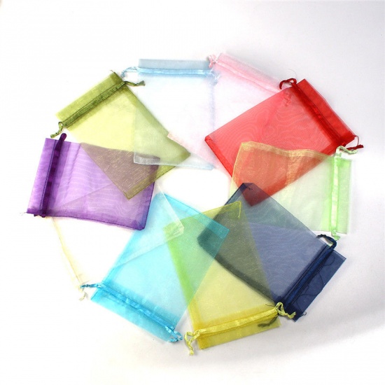 Picture of Wedding Gift Organza Jewelry Bags Drawstring Rectangle At Random Mixed (Usable Space: 13x10cm) 15cm(5 7/8") x 10cm(3 7/8"), 20 PCs