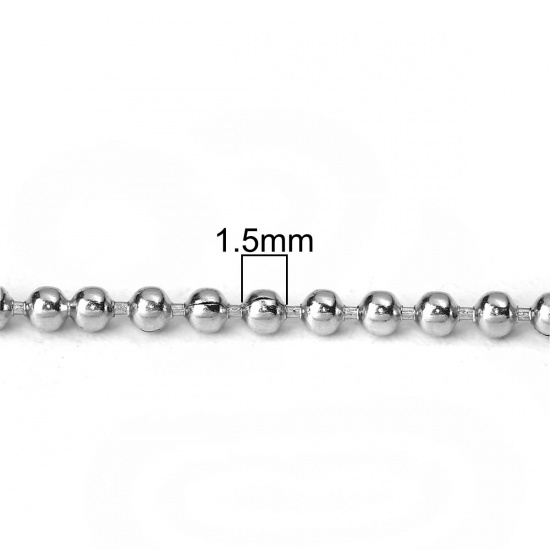 Picture of Iron Based Alloy Ball Chain Findings Silver Tone 1.5mm, 10 M