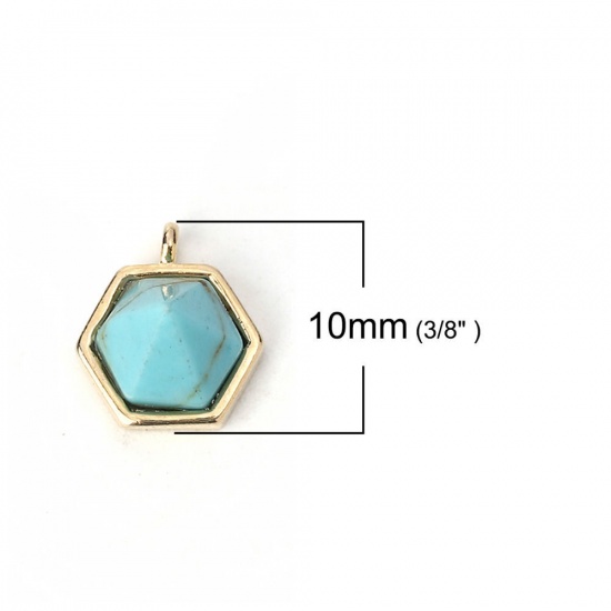 Picture of Brass Charms Taper 18K Real Gold Plated Red Imitation Turquoise Faceted 10mm( 3/8") x 9mm( 3/8"), 2 PCs