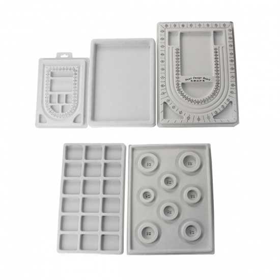 Picture of Plastic Beading Board Tray Bead Trays Stringing Design Boards for Creating Bracelets, Necklaces and Jewelry Rectangle Gray 27cm(10 5/8") x 20cm(7 7/8"), 2 PCs