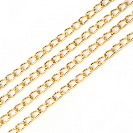 Picture of Iron Based Alloy Soldered Double Link Curb Chain Findings Gold Plated 6x4mm( 2/8" x 1/8"), 10 M