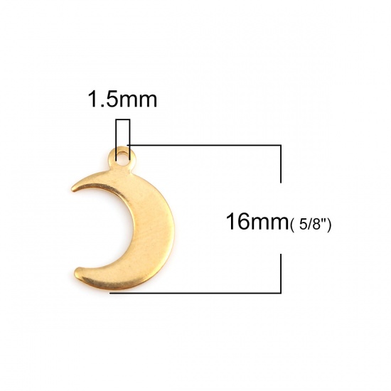 Immagine di Acciaio Inossidabile Etichette di Stampaggio Vuote Charms Luna Oro Placcato Brunitura a Rulli 16mm x 11mm , 10 Pz