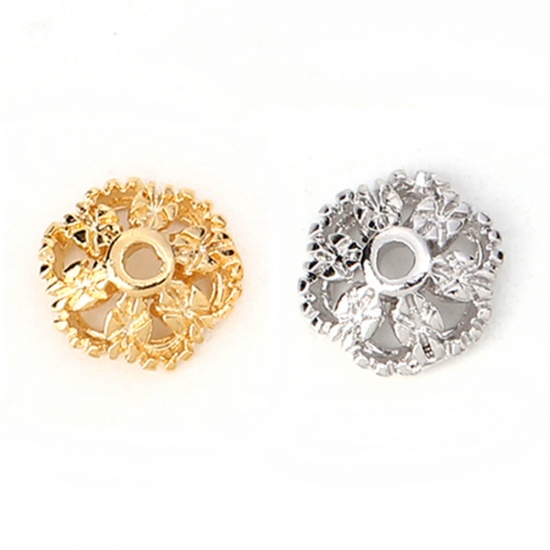 Immagine di Ottone Coppette Copriperla Fiore Vero Oro Placcato ( Adatto Perline: 8mm Dia.) 7mm x 7mm, 10 Pz