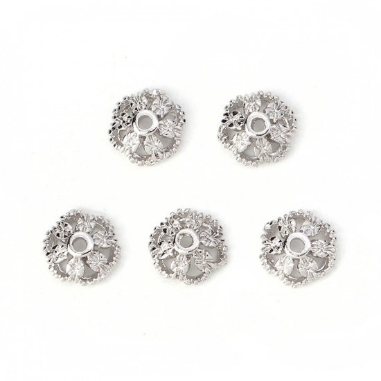 Immagine di Ottone Coppette Copriperla Fiore Vero Oro Placcato ( Adatto Perline: 8mm Dia.) 7mm x 7mm, 10 Pz