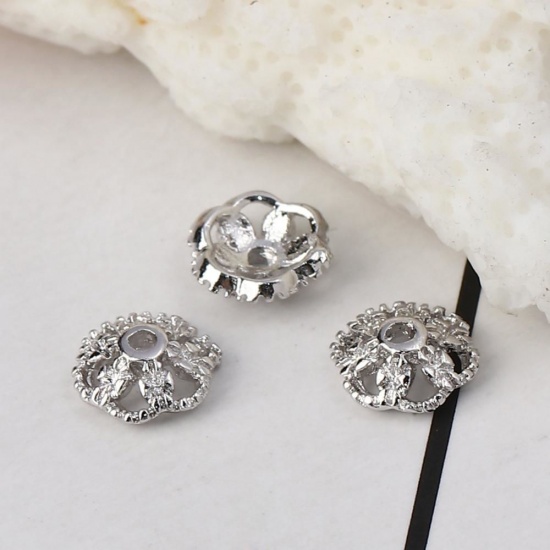 Immagine di Ottone Coppette Copriperla Fiore Vero Platino Placcato ( Adatto Perline: 8mm Dia.) 7mm x 7mm, 10 Pz
