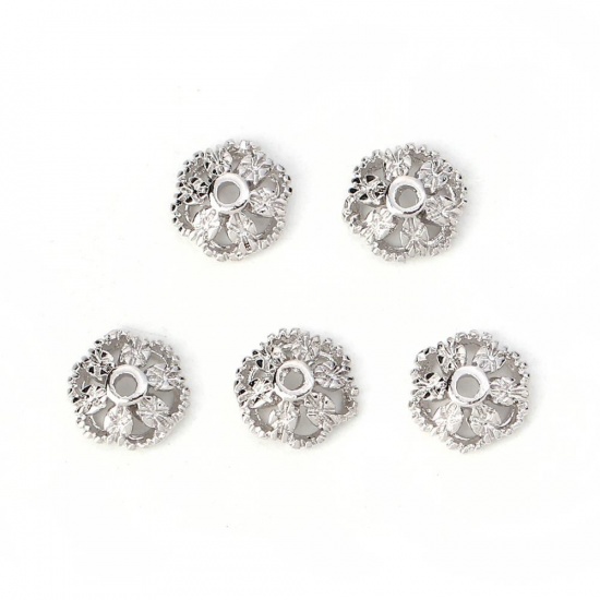 Picture of Brass Beads Caps Flower Real Platinum Plated (Fit Beads Size: 10mm Dia.) 10mm( 3/8") x 10mm( 3/8"), 10 PCs