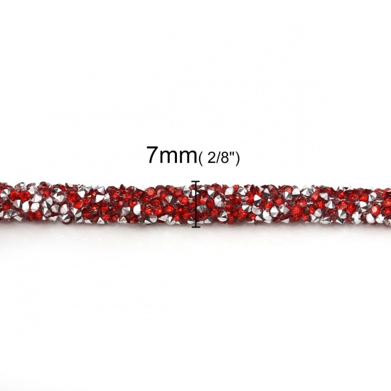 Picture of PVC Jewelry Cord Rope Red With Hot Fix Rhinestone 7mm( 2/8"), 2 M