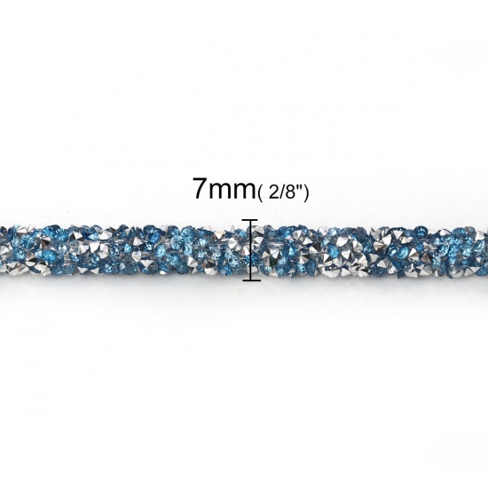 Picture of PVC Jewelry Cord Rope Light Blue With Hot Fix Rhinestone 7mm( 2/8"), 2 M