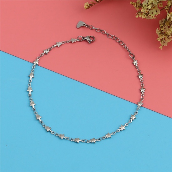 Picture of 304 Stainless Steel Anklet Silver Tone Heart 23cm(9") long, 1 Piece