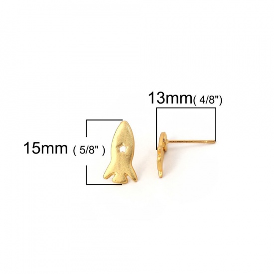 Picture of Zinc Based Alloy Ear Post Stud Earrings Findings Leaf Matt Gold 15mm x 9mm, Post/ Wire Size: (20 gauge), 6 PCs