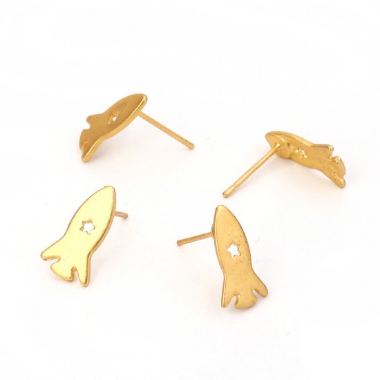 Picture of Zinc Based Alloy Ear Post Stud Earrings Findings Leaf Matt Gold 15mm x 9mm, Post/ Wire Size: (20 gauge), 6 PCs