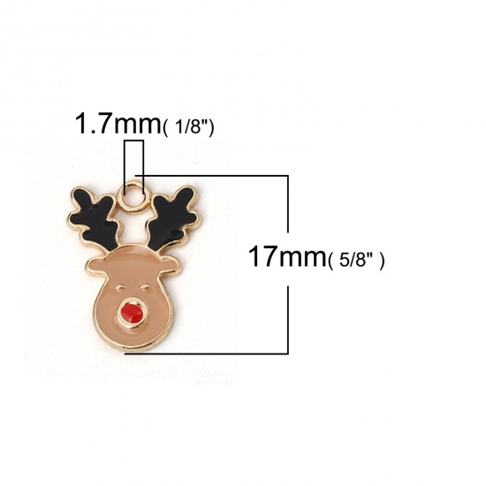 Picture of Zinc Based Alloy Charms Christmas Reindeer Gold Plated Khaki Enamel 17mm( 5/8") x 13mm( 4/8"), 10 PCs