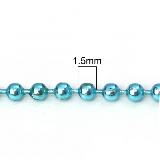 Picture of Iron Based Alloy Ball Chain Findings Light Blue 1.5mm, 10 Yards