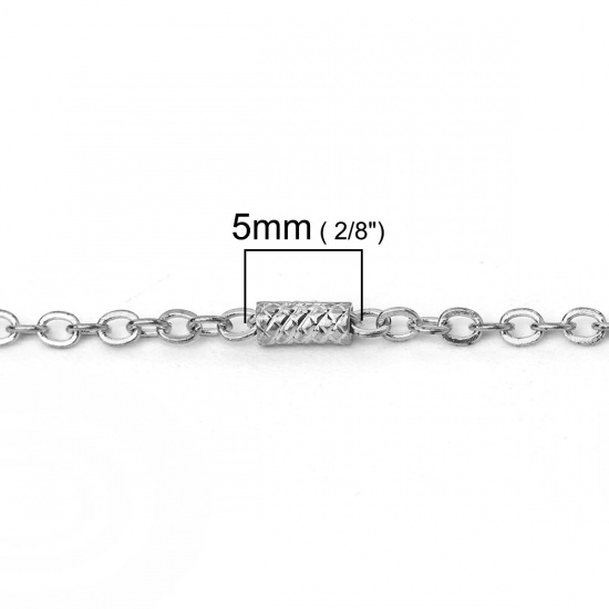 Picture of Iron Based Alloy Link Cable Chain Findings Silver Tone Round 5x2mm( 2/8" x 1/8") 2x1.5mm( 1/8" x1.5mm), 5 M