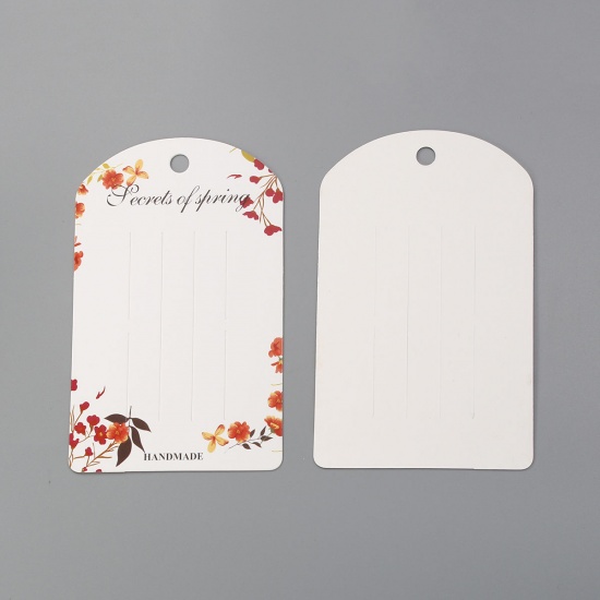 Image de Présentoir de Bijoux Papier Rectangle pour Pinces à Cheveux Blanc Fleurs, 12.2cm x 7.5cm, 100 Pcs