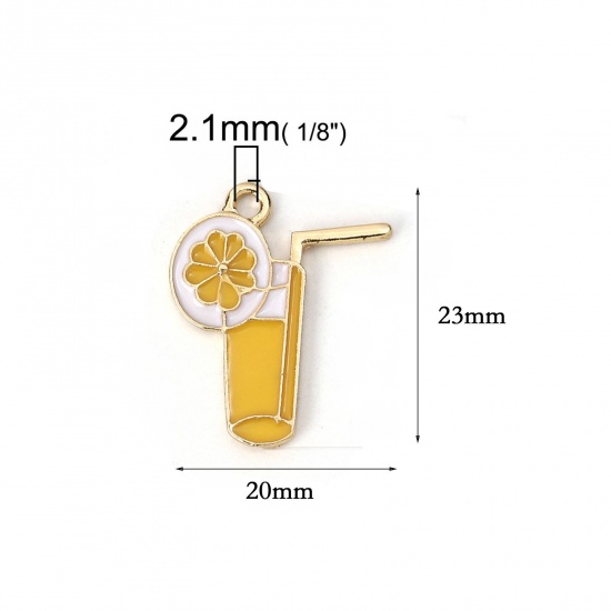 Picture of Zinc Based Alloy Charms Cup Gold Plated Yellow Lemon Slice Enamel 23mm x 20mm, 5 PCs