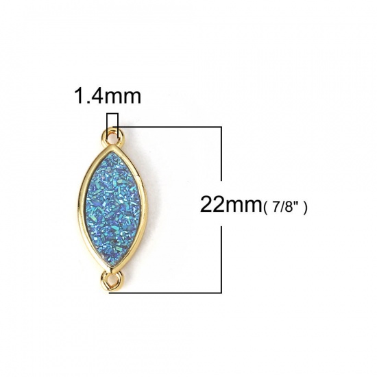 Picture of Brass & Synthetic Quartz Druzy/ Drusy Connectors Leaf Gold Plated Purple 22mm x 9mm, 2 PCs                                                                                                                                                                    