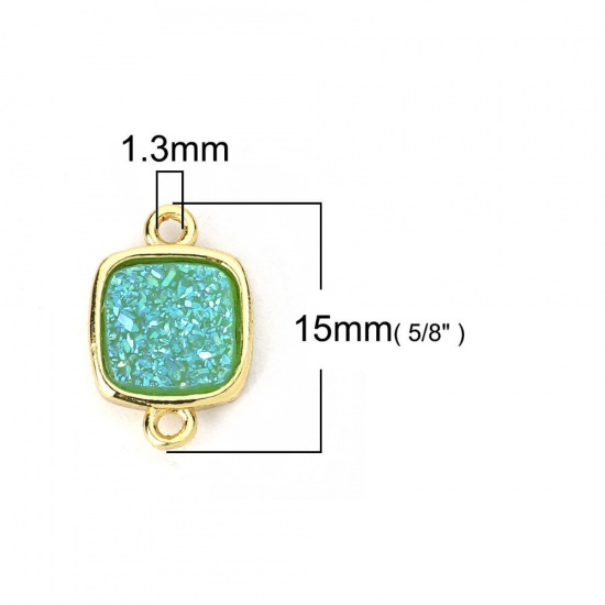 Picture of Brass & Synthetic Quartz Druzy/ Drusy Connectors Rectangle Gold Plated Pink 15mm x 10mm, 2 PCs                                                                                                                                                                