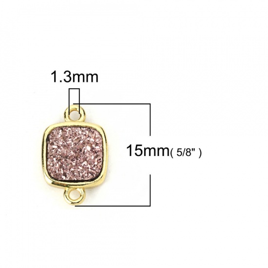 Picture of Brass & Synthetic Quartz Druzy/ Drusy Connectors Rectangle Gold Plated Silver Color 15mm x 10mm, 2 PCs                                                                                                                                                        
