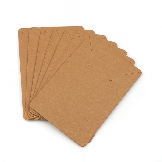 Picture of Paper Jewelry Necklace Earrings Display Card Rectangle Brown 90mm(3 4/8") x 60mm(2 3/8"), 30 PCs