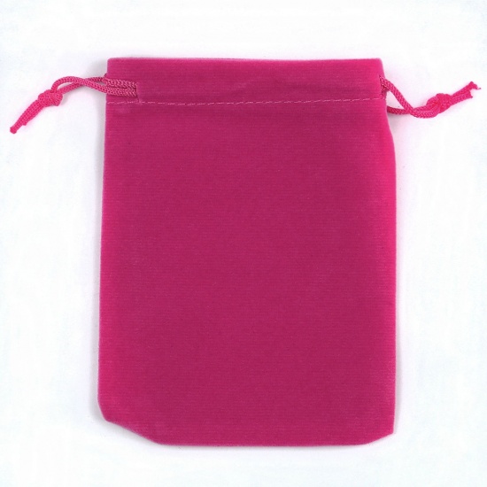 Picture of Velvet Drawstring Bags Rectangle Fuchsia (Usable Space: Approx 5.4x5cm) 7cm x 5cm, 10 PCs