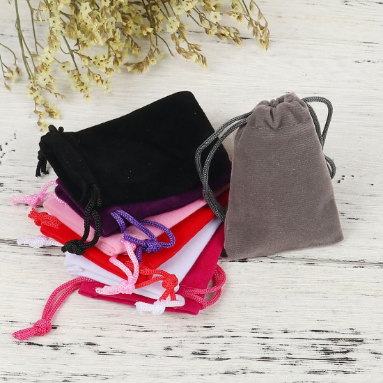 Picture of Velvet Drawstring Bags Rectangle At Random Mixed (Usable Space: Approx 5.4x5cm) 7cm x 5cm, 10 PCs