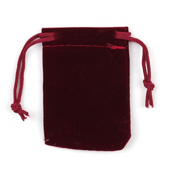 Picture of Velvet Drawstring Bags Rectangle Wine Red (Usable Space: Approx 5.4x5cm) 7cm x 5cm, 10 PCs