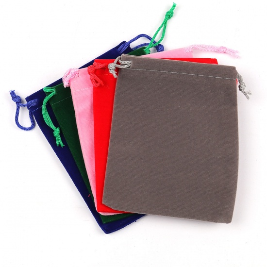 Picture of Velvet Cloth Drawstring Bags Rectangle At Random (Usable Space: Approx 11x9.5cm) 12.5cm(4 7/8") x 9.5cm(3 6/8"), 10 PCs