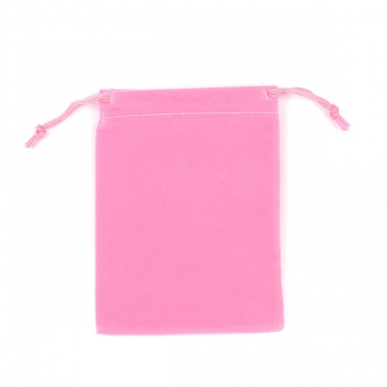 Изображение Фланелет Сумки на шнурке Прямоугольник Розовый （Располагаемый Размер 5.4x5см ) 7см x 5см, 10 ШТ