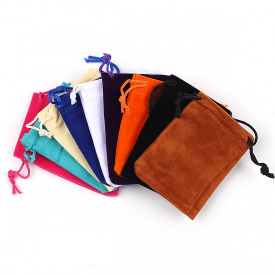 Picture of Velvet Cloth Drawstring Bags Rectangle At Random Mixed (Usable Space: Approx 7.7x7.2cm) 9cm(3 4/8") x 7.2cm(2 7/8"), 10 PCs