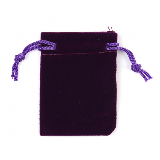 Изображение Фланелет Сумки на шнурке Прямоугольник Фиолетовый （Располагаемый Размер 5.4x5см ) 7см x 5см, 10 ШТ