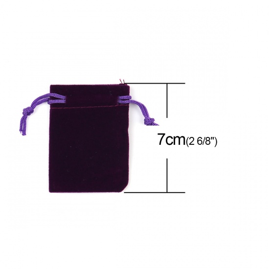Изображение Фланелет Сумки на шнурке Прямоугольник Фиолетовый （Располагаемый Размер 5.4x5см ) 7см x 5см, 10 ШТ