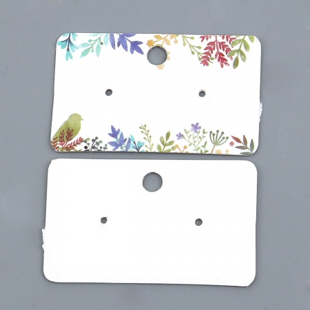 Bild von Papier Schmuck Samtkarten Ohrringe Display Rechteck Bunt mit Blätter Muster, 50mm x 30mm, 50 Stück