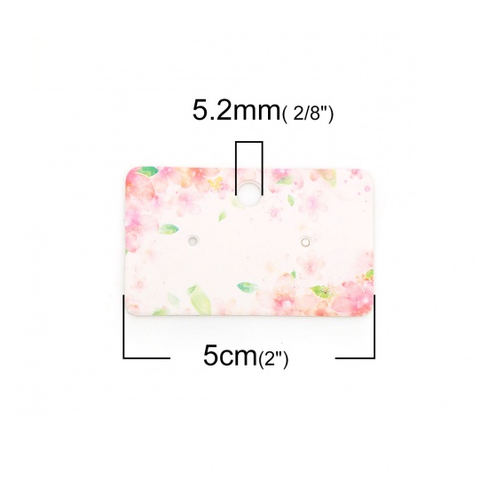 Picture of Paper Jewelry Earrings Display Card Rectangle Multicolor Flower Leaves Pattern 50mm(2") x 30mm(1 1/8"), 50 PCs