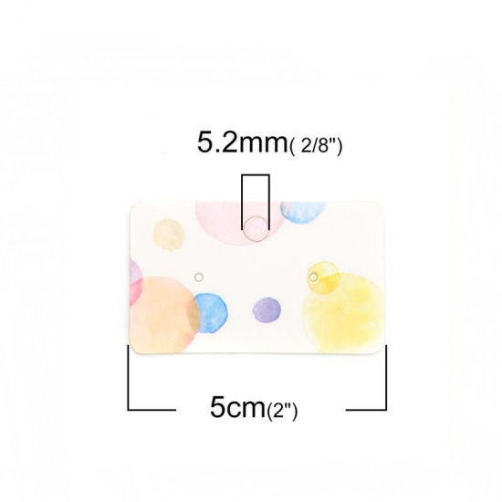 Picture of Paper Jewelry Earrings Display Card Rectangle Multicolor Flower Leaves Pattern 50mm(2") x 30mm(1 1/8"), 50 PCs