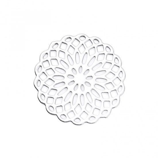 Picture of Brass Embellishments Light Rose Gold Round Flower 15mm( 5/8") x 15mm( 5/8"), 10 PCs                                                                                                                                                                           