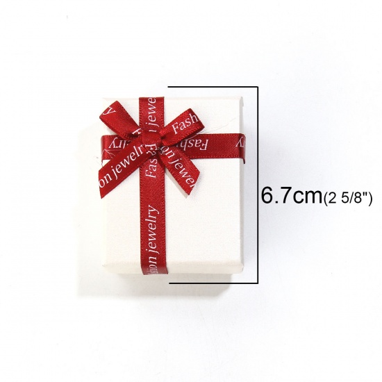 Picture of Paper Jewelry Earrings Gift Boxes Rectangle White & Red Butterfly Pattern 67mm(2 5/8") x 55mm(2 1/8") , 2 PCs
